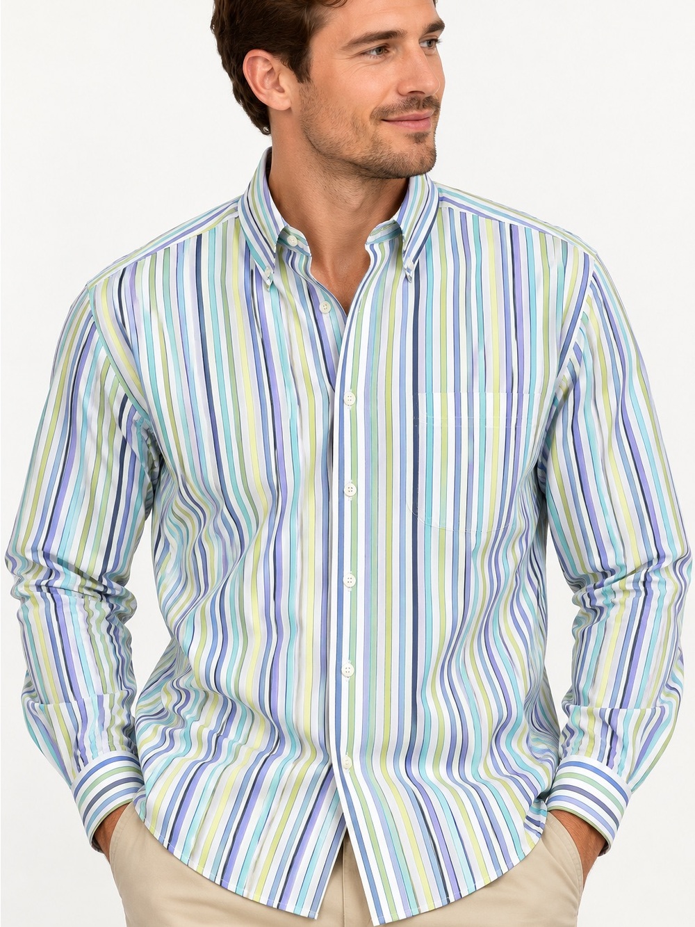 Alan Flusser Men’s Striped Cotton Button Down Shirt
